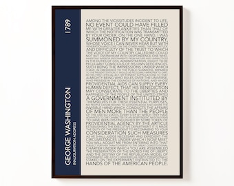 George Washington Inauguration Address Typografie Poster | Vintage American Geschichts Wand Kunst Druck