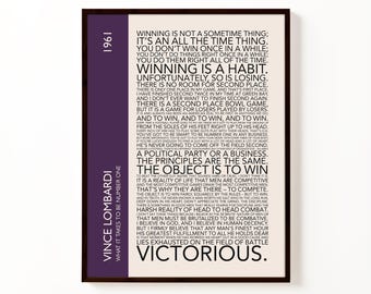 Póster con tipografía del discurso número uno de Vince Lombardi / Lámina decorativa motivacional para pared con temática deportiva