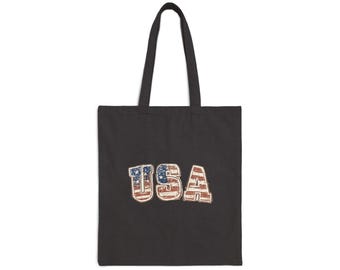 USA Flag Letters Tote Bag | Patriotic Americana Canvas Tote
