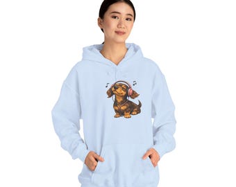Listening Dachshund Hoodie | Cute Music Puppy Sweatshirt