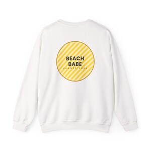 Beach Babe circle graphic Sweatshirt | yellow striped beach design