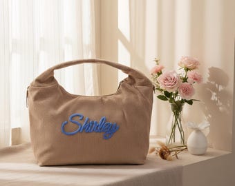 Personalized Bridesmaid Gift Bag, Bridesmaid Tote Bag, Corduroy Tote Bag, Tote Bag with Zipper, Name Bag, Monogram Bag, Wedding Party Gifts
