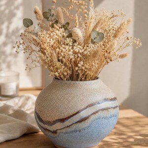 Handcrafted ceramic vase – Sky blue & beige – Unique handmade piece