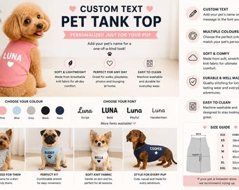 Camiseta sin mangas para mascotas con texto personalizado / Camiseta personalizada para perros, tejido suave.