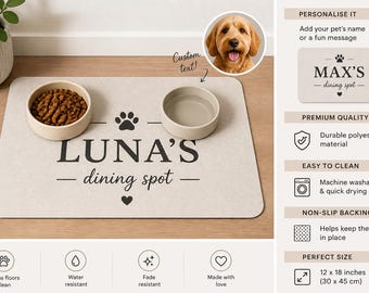 Custom Pet Food Mat | Personalized Dining Spot, 12x18 Inches