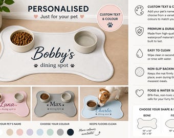 Custom Text And Colour Pet Feeding Mat | Personalized Pet Bowl Placemat