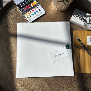 Conjunto de Papel Aquarela Italiano Artesanal | Amatruda Amalfi 100% Algodão | Folhas para Artistas com Bordas Irregulares | 340 g/m² | Textura Áspera e Lisa | 10 Folhas