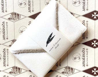 Set di cancelleria Amalfi fatto a mano / 10 biglietti con bordo sfrangiato e buste / Set da scrittura in carta di cotone italiana