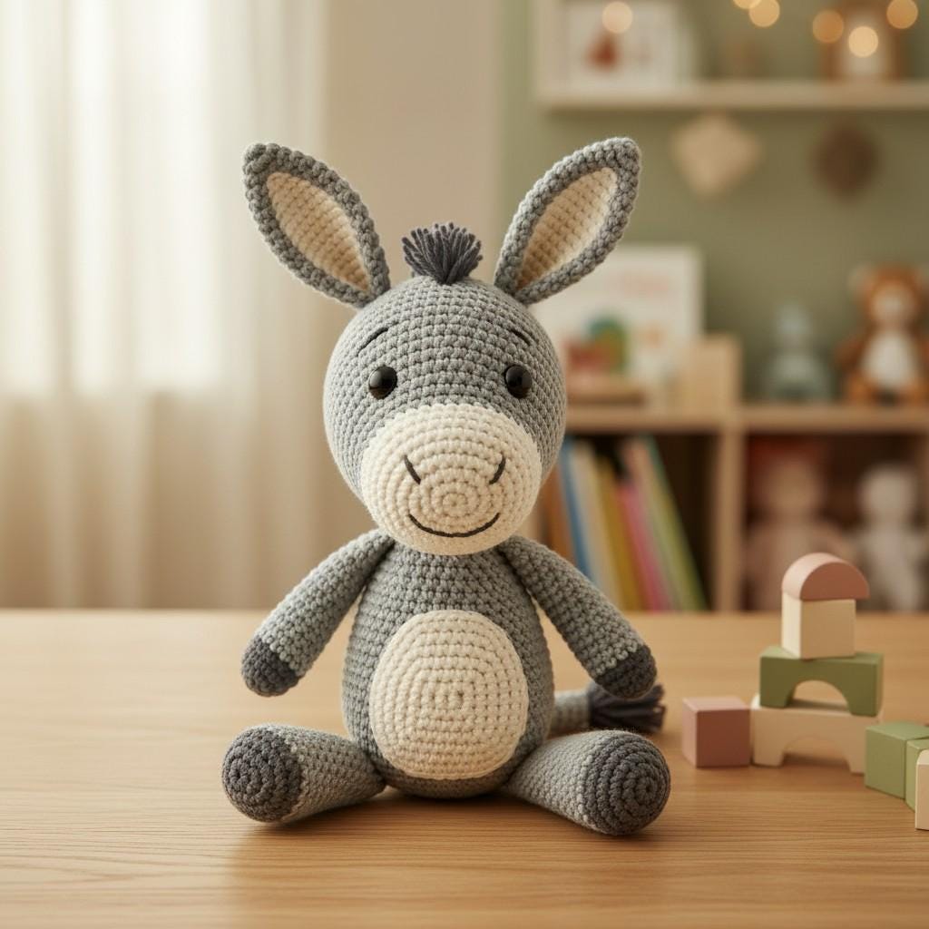 30 Donkey Crochet Patterns for Farm Animal Fans, Gifts, and Nursery Decor 20 Little Grey Donkey with Floppy Ears