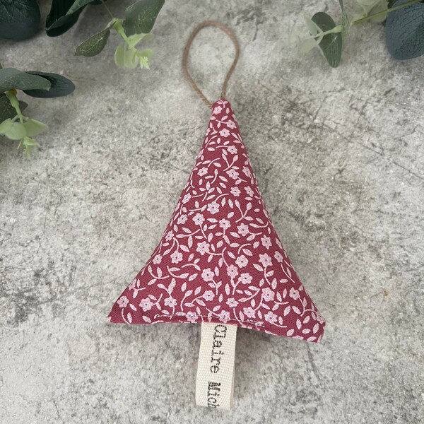 Fabric Tree Hanging Decoration in Dark Pink Floral Design, Door Hanger, New Home Gift