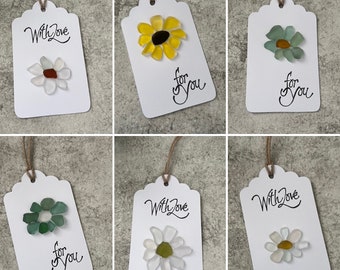 Gift Tag: Sea Glass Flower, With Love, For You, Birthday, Mother's Day, Thank You