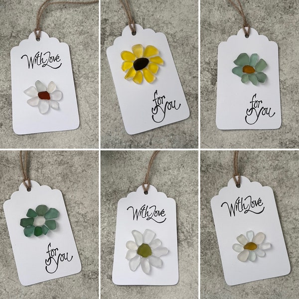 Gift Tag: Sea Glass Flower, With Love, For You, Birthday, Mother's Day, Thank You