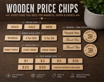 Laser Engraved Wooden Price Tags – Reusable Market Display Signs for Vendors
