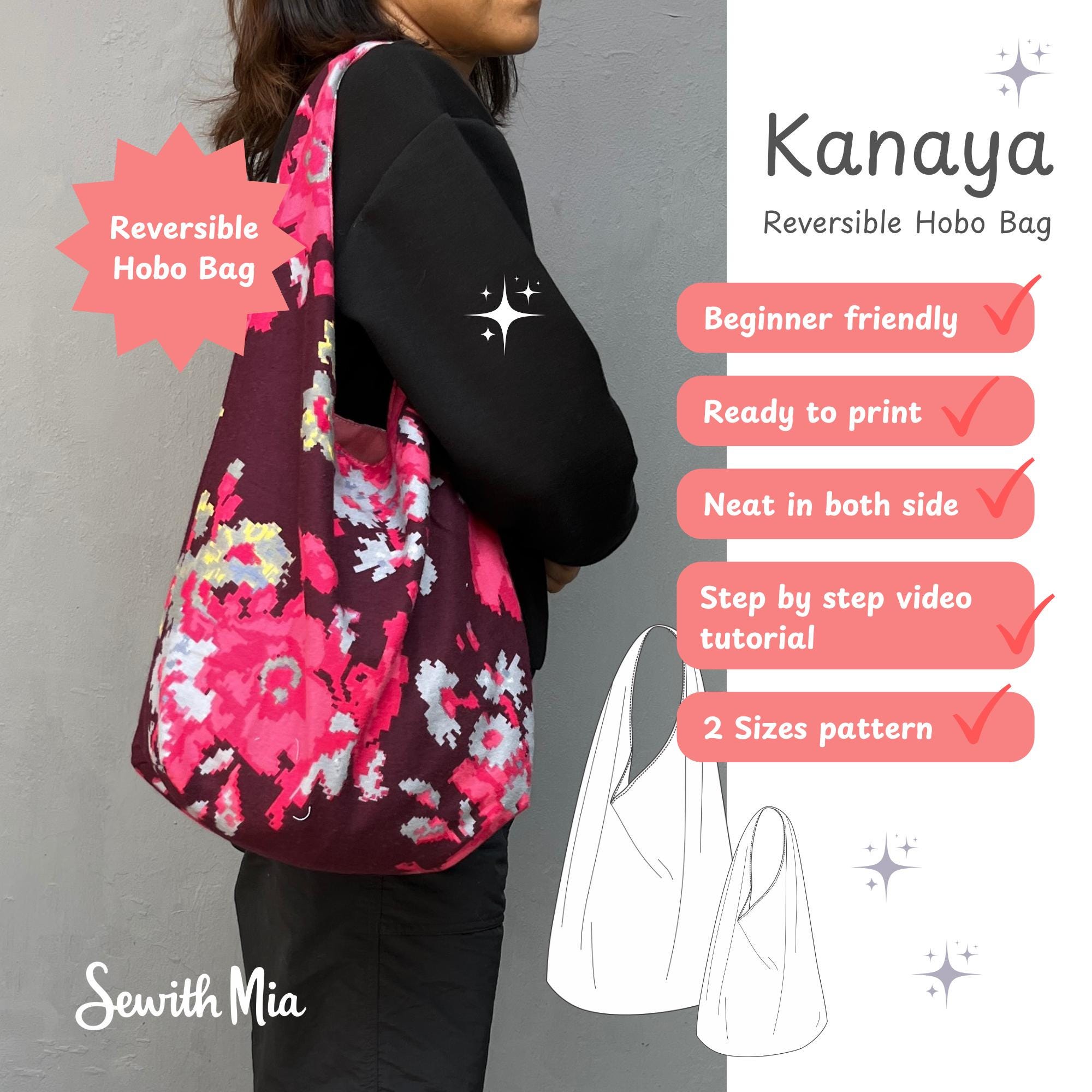 Hobo Bag Sewing Pattern – Reversible Slouchy Tote Tutorial (PDF ...