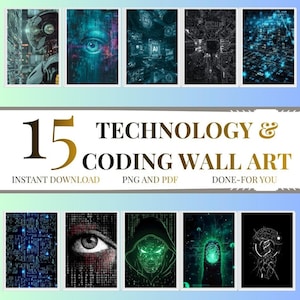 Láminas decorativas imprimibles sobre programación, decoración para oficinas de tecnología, pósteres para aulas de programadores.