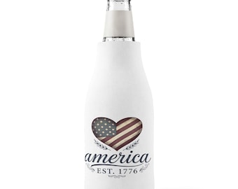 America heart flag 1776 Zip-Up Bottle Cooler Sleeve | patriotic, EST. 1776