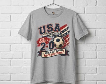 USA Mens Soccer Beat Australia T-Shirt | Soccer Ball, American Flag
