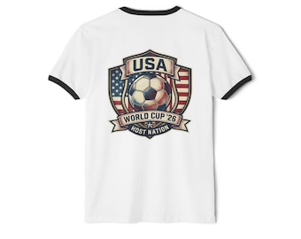 USA World Cup Soccer Shield Ringer Tee | Retro Flag Soccer Ball