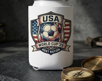 USA World Cup '26 Soccer Shield Can Cooler Sleeve | American Flag Soccer Ball