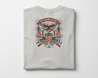 Freedom & Fury Eagle T-Shirt | Patriotic American Flag Crest