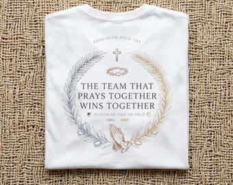The Team That Prays Together tee | Women's T-Shirt, Christian faith design, subtle American flag accents