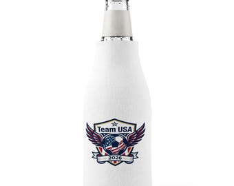 Team USA Soccer Shield Eagle 2026 Zip-Up Bottle Cooler Sleeve | Neoprene Can Cooler
