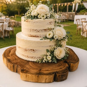 Acacia Wood Slice Cake Stand, Live Edge Rustic Wedding Display Board