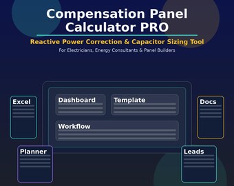 Compensatiepaneelcalculator PRO, Reactive Power Excel Tool, Cos Phi-correctiecalculator, condensatorgrootte