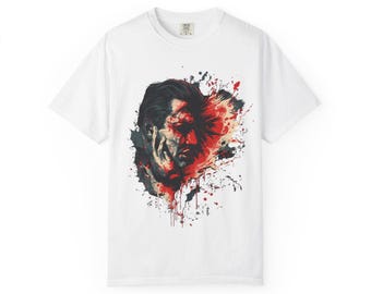 T-shirt bloederig horrorportret | Grunge schedelplons