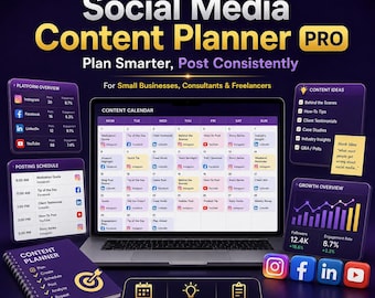 Social Media Content Planner PRO, marketingsjabloon, zakelijke tool (digitale download)