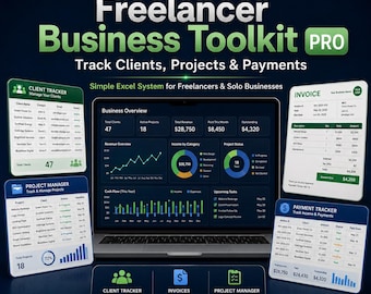Freelancer Business Toolkit PRO, Invoice Tracker, Client Manager, Excel Income Expense, Business-sjabloon consultant