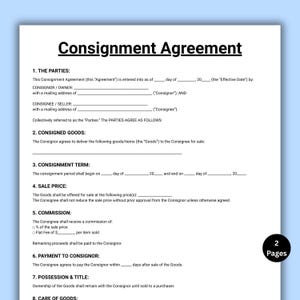 Consignment Agreement, Reseller Agreement Template, Resale Agreement Shop Contract, Printable and Editable, Instant Digital Download