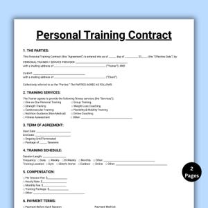 Personal Training Contract, Fitness Services Agreement Template, Trainer Form, Workout Program, Printable Editable Instant Digital Download