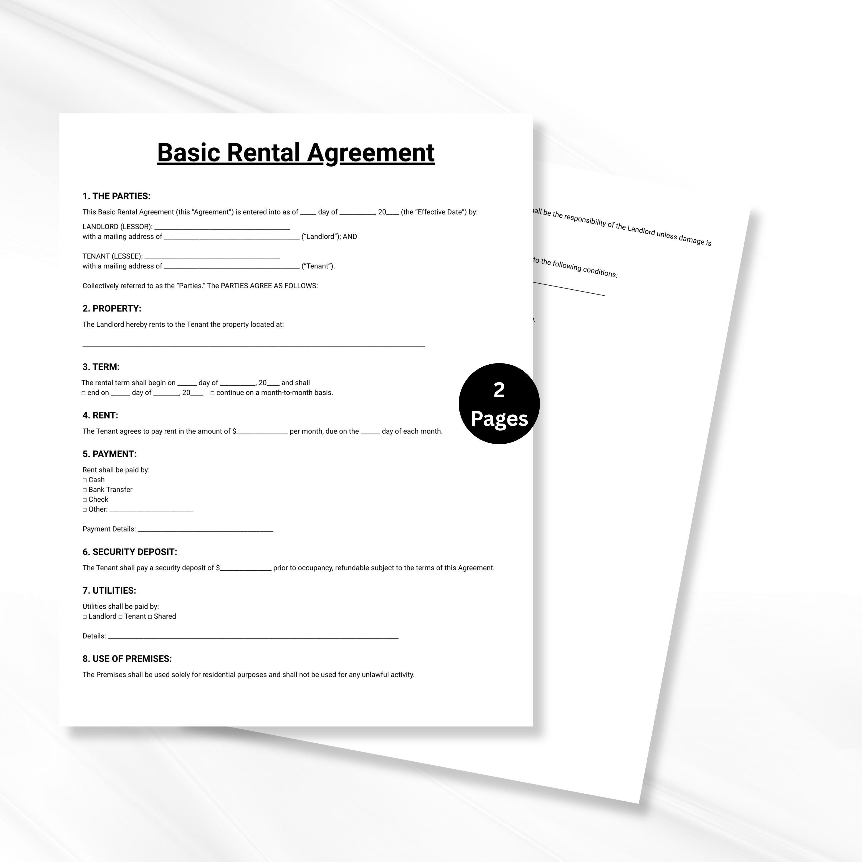 Basic Rental Agreement, Landlord Formtemplate, Printable Simple Rental ...