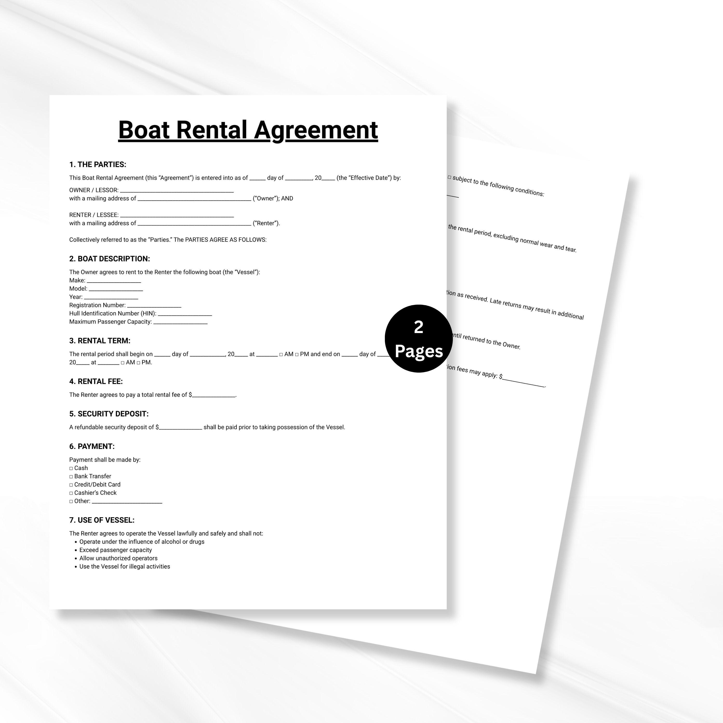 Boat Rental Agreement, Marina Rental Form Template, Yacht Rental, Boat ...