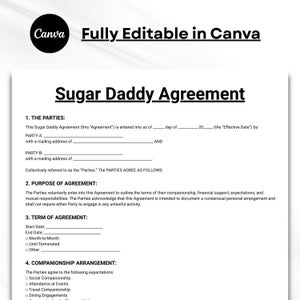 Sugar-Daddy-Vereinbarung, diskrete Vertragsvorlage, Vertrag für gegenseitige Begleitung, druckbare und bearbeitbare Sofort-Download-Vorlage