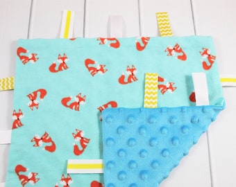 Fox Tag Blanket - Neutral Baby Gift - Neutral Tag Blanket - woodland Tag Blanket