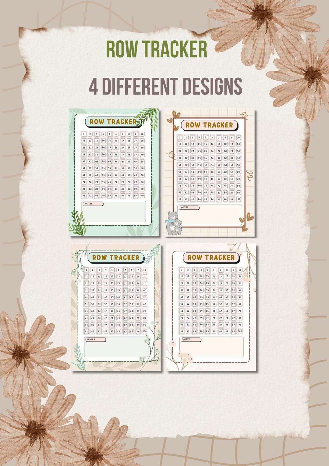 Row Time Tracker Crochet Knitting Row Tracker – Printable PDF Template (4 Designs) - Etsy