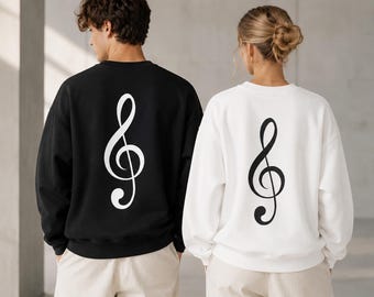Treble Clef Back Print Men Women Sweatshirt, Minimalist Music Lover Pullover