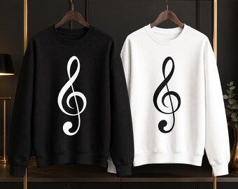 Treble Clef Men Women Crewneck Sweatshirt, Minimalist Music Lover Gift, Unisex Pullover