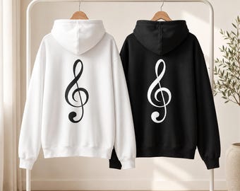 Treble Clef Back Print Men Women Hoodie, Minimalist Music Lover Gift, Unisex  Pullover Sweatshirt