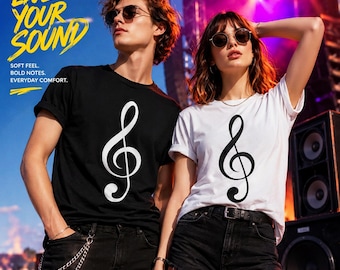 Unisex Treble Clef Men Women TShirt, Music Teacher Gift, Minimalist Musician Tee