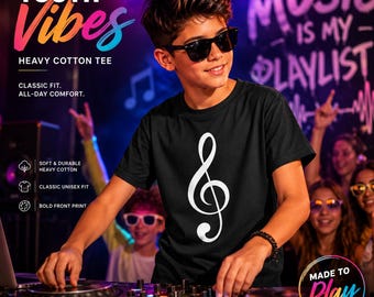 Kids Treble Clef T-Shirt, Youth Music Tee, Piano Lesson Shirt, Music Note Apparel