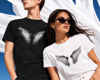 Angel Wings Men Women TShirt, Minimalist Gothic Graphic Tee, Unisex Softstyle Shirt