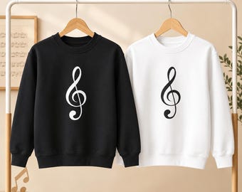 Youth Kids Treble Clef Crewneck Sweatshirt, Minimalist Music Pullover, Boys Girls Gift