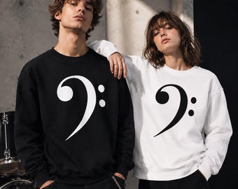 Bass Clef Men Women Sweatshirt, Music Teacher Crewneck, Minimalist Musician Gift, Unisex Pullover