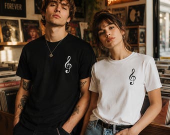 Unisex Treble Clef Men Women TShirt, Music Teacher Gift, Minimalist Piano Lover Tee