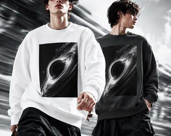 Monochrome Black Hole Mens Women Crewneck Sweatshirt, Cosmic Galaxy Pullover, Astronomy Sweater
