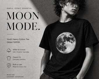 Youth Kids Full Moon TShirt, Youth Space Celestial Tee, Lunar Astronomy Shirt