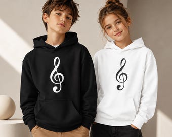 Kinder Violinschlüssel Junge Mädchen Hoodie, Jugend Musik Sweatshirt, Minimalist Music Note Pullover